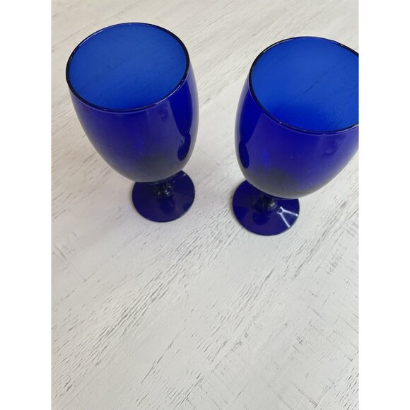 Set of 2 Lonnie Premiere Iced Tea Goblet Glasses Footed Cobalt Blue 16 Oz - Picture 4 of 4